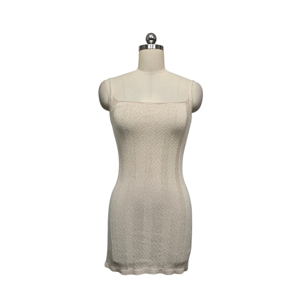 FP Beach‎ Free People Wet Plaster Beige Ribbed Knit Mini Dress Size XS New Boho